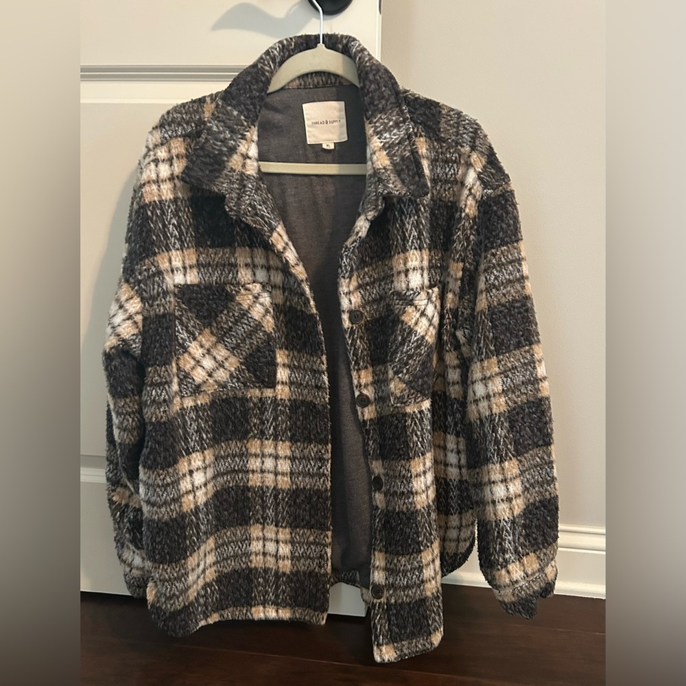 Thread & Supply Black & Cream Plaid Shacket